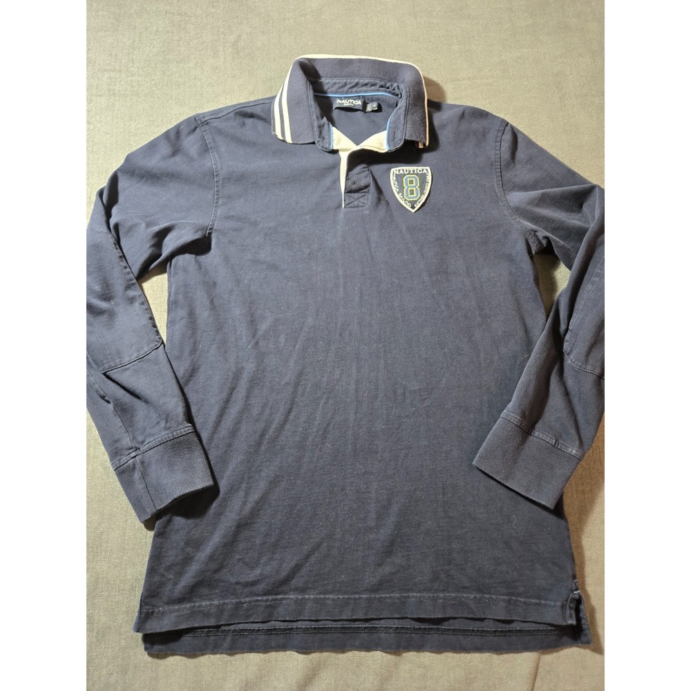 Vtg Nautica Rugby Shirt Mens Medium Embrodiered Sport Preppy Y2k Heritage Navy